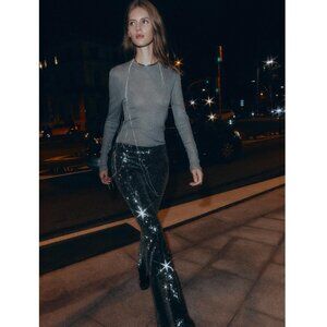 ZARA Flare Sequin Pants in Black- S
